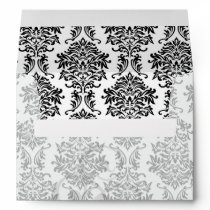 ornate black damask on white envelope
