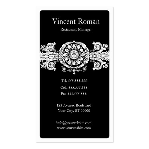 Ornate Black Design Business Card Templates (back side)