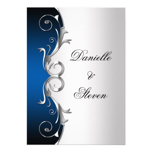 Ornate Blue Black Silver Post Wedding Celebration Personalized Invitations