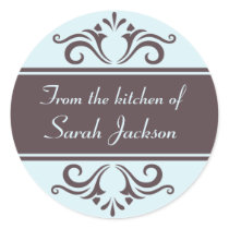 Ornate brown and pale blue kitchen labels stickers