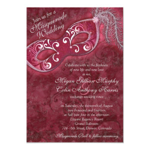 Ornate Burgundy Silver Masquerade Ball Wedding 5x7 Paper Invitation Card