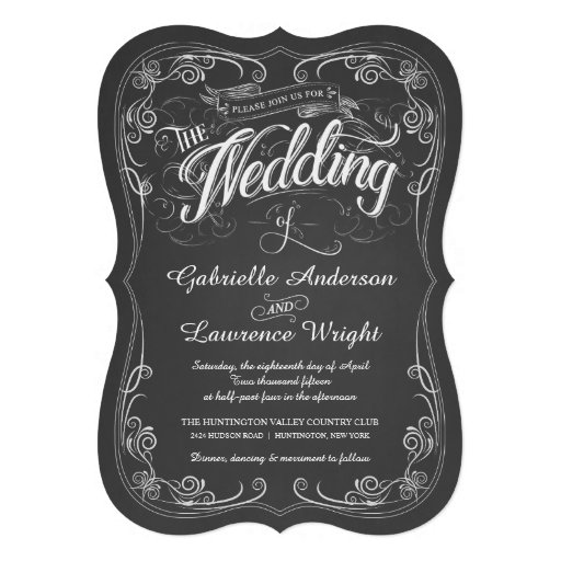 Ornate Chalkboard Bistro Art Wedding Invitations