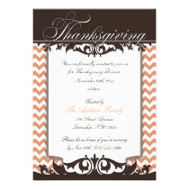 Ornate Chevron Orange & Brown Thanksgiving Custom Announcement