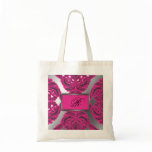 Ornate Damask Pink, Black, Silver Tote Bags