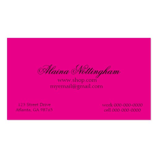 Ornate Damask Pink, Black, Silver Business Card (back side)