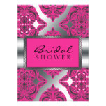 Ornate Damask Pink, Black, Silver Invitation