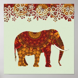 Ornate Decorated Indian Elephant Design Poster