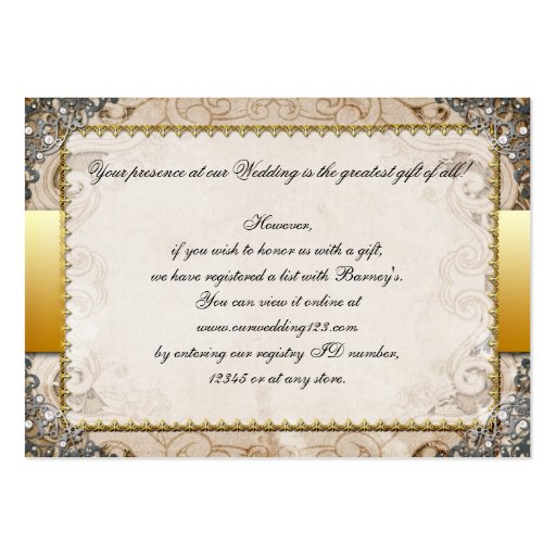 Ornate Fairytale Storybook Wedding  Gift Registry Business Card (back side)