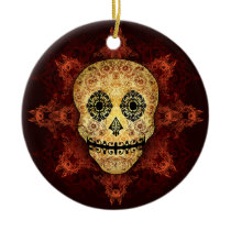 Ornate Flame Sugar Skull Christmas Ornaments