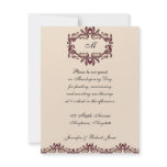 Ornate Floral Border in Sage and Wine on Ecru Custom Announcements