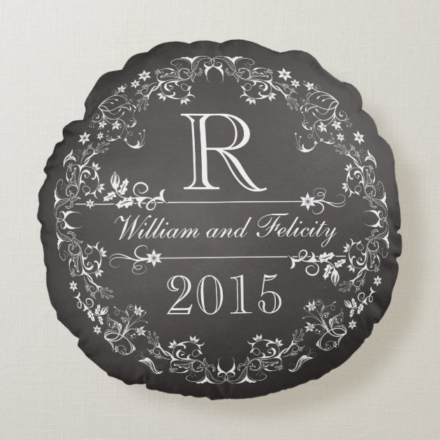 Ornate Floral Chalkboard Monogram Wedding Year Round Pillow