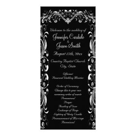 Ornate Flourish Black White Wedding Programs Rack Cards