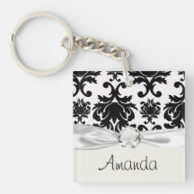 ornate formal black white damask acrylic keychains