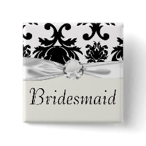 ornate formal black white damask pinback buttons