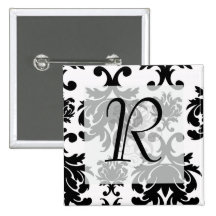 ornate formal black white damask buttons