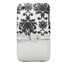 ornate formal black white damask iPhone 3 Case-Mate cases