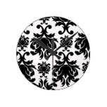 ornate formal black white damask clocks
