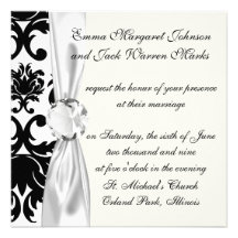 ornate formal black white damask custom invites