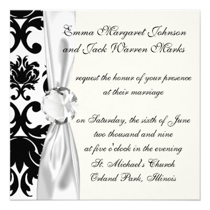 ornate formal black white damask custom invites