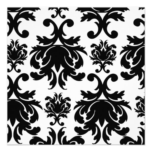 ornate formal black white damask custom invites