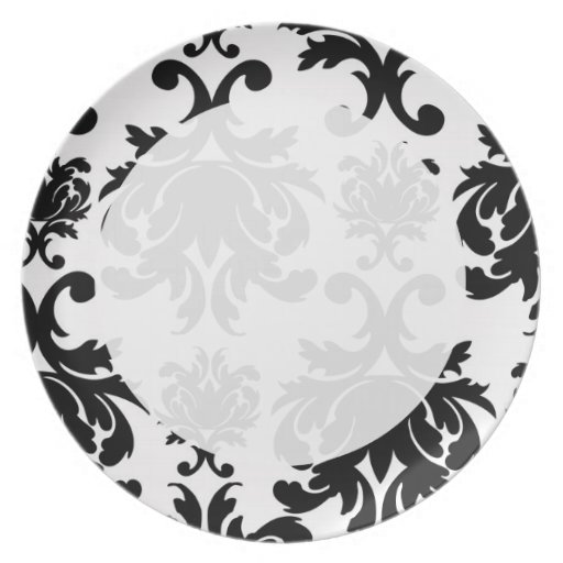 ornate formal black white damask dinner plate Zazzle