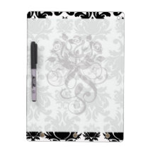 ornate formal black white damask Dry-Erase board