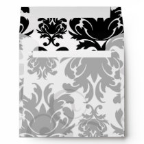 ornate formal black white damask envelope
