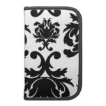 ornate formal black white damask folio planners