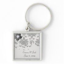 ornate formal black white damask key chain