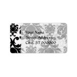 ornate formal black white damask custom address label