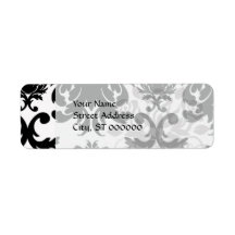 ornate formal black white damask custom return address label