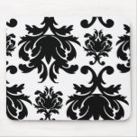 ornate formal black white damask mouse pad