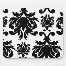 ornate formal black white damask mouse pad