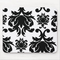 ornate formal black white damask mouse pad