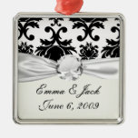 ornate formal black white damask christmas tree ornament