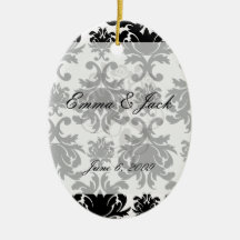 ornate formal black white damask christmas ornament