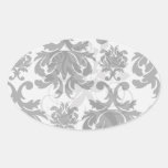 ornate formal black white damask oval sticker