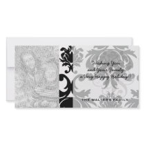 ornate formal black white damask photo greeting card