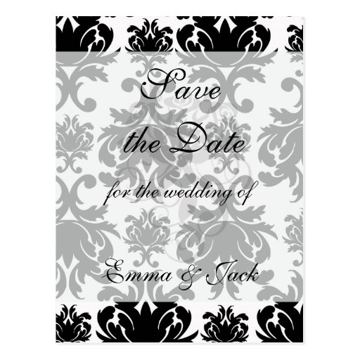 ornate formal black white damask post card