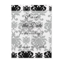 ornate formal black white damask post card