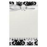 ornate formal black white damask custom stationery