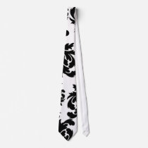 ornate formal black white damask custom tie