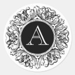 Ornate Frame Monogrammed Seal, Black & White Stickers