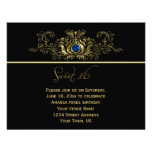 Ornate Gold Black Swirls Blue Jewel Sweet 16 Personalized Announcement