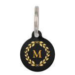 Ornate Golden Leaved Roman Wreath Monogram - Black Pet Tag