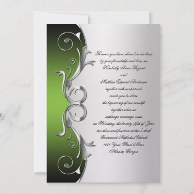 Ornate Green Black Silver Wedding Celebration Custom Invites by dmboyce