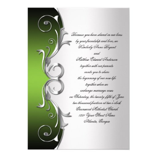 Ornate Green Black Silver Wedding Celebration Custom Invites