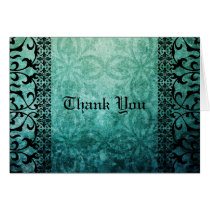Ornate Green Damask Gothic Thank You Cards