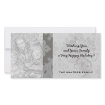 ornate grey diamond damask design photo cards