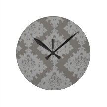 ornate grey diamond damask design wall clocks